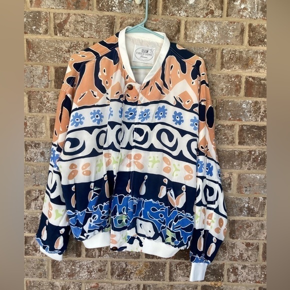 Enrico Uomo Italy Vintage Men’s African Inspired Silk Bomber Jacket 1980’s - Picture 1 of 16